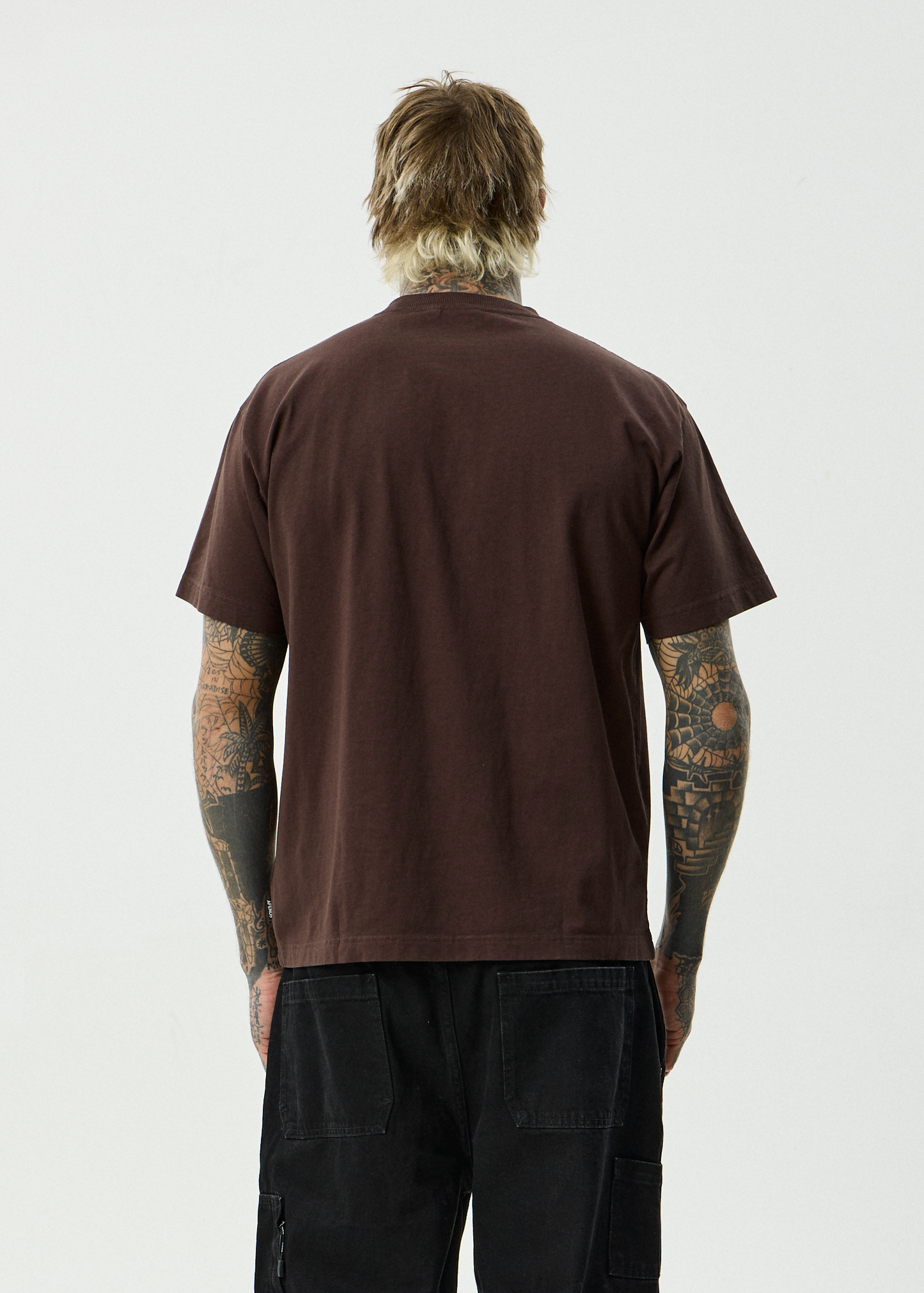 AFENDS Mens Genesis - Heavyweight Boxy Tee - Washed Coffee