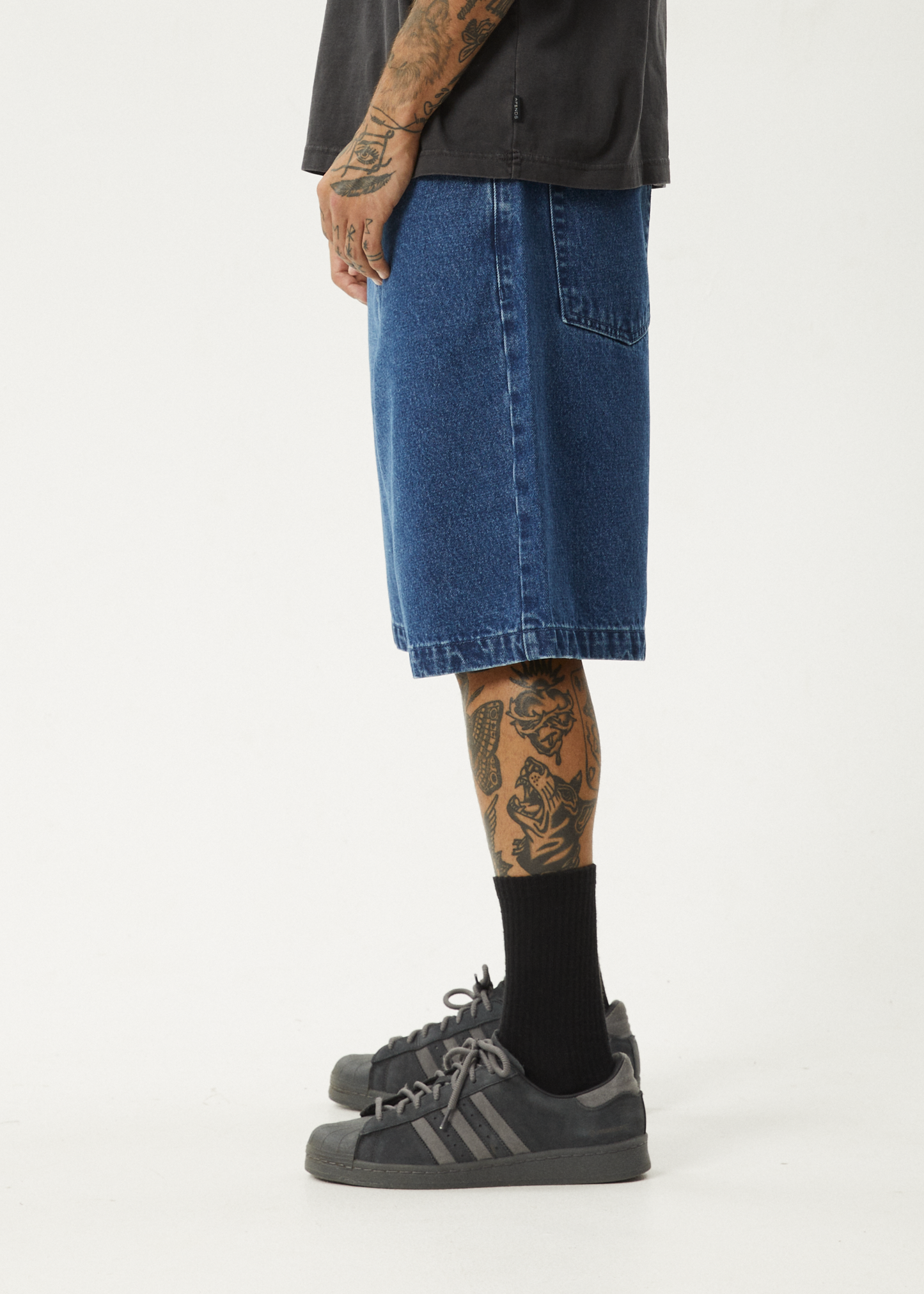 AFENDS Mens Lil C - Denim Baggy Short 22" - Authentic Blue