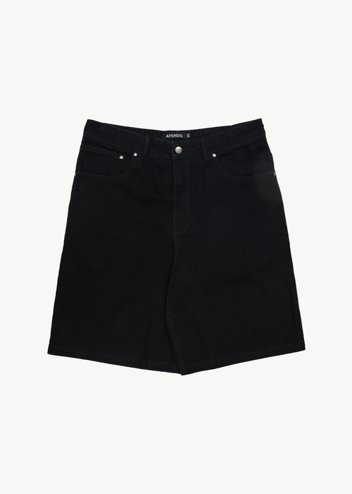 AFENDS Mens Lil C - Denim Baggy Short 22" - Washed Black