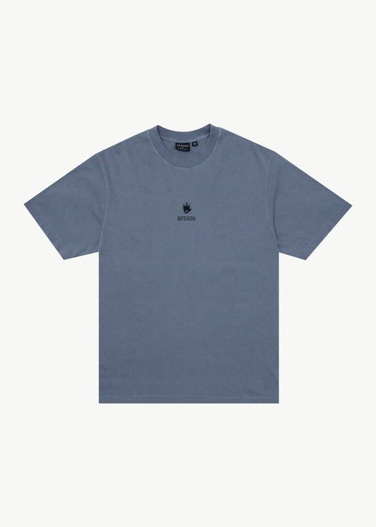 AFENDS Mens Burnin - Retro Tee - Washed Slate Blue