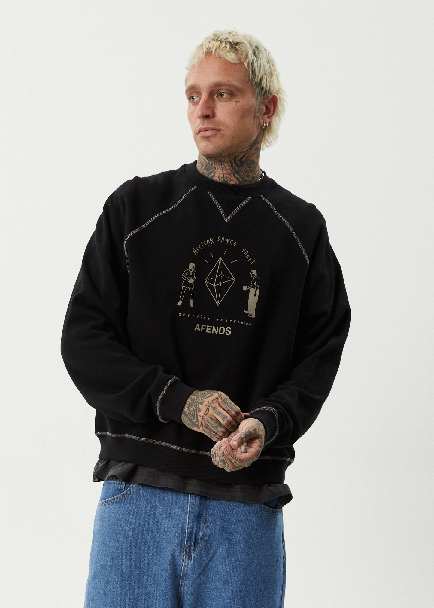 AFENDS Mens Dance Party - Crew Neck Jumper - Black