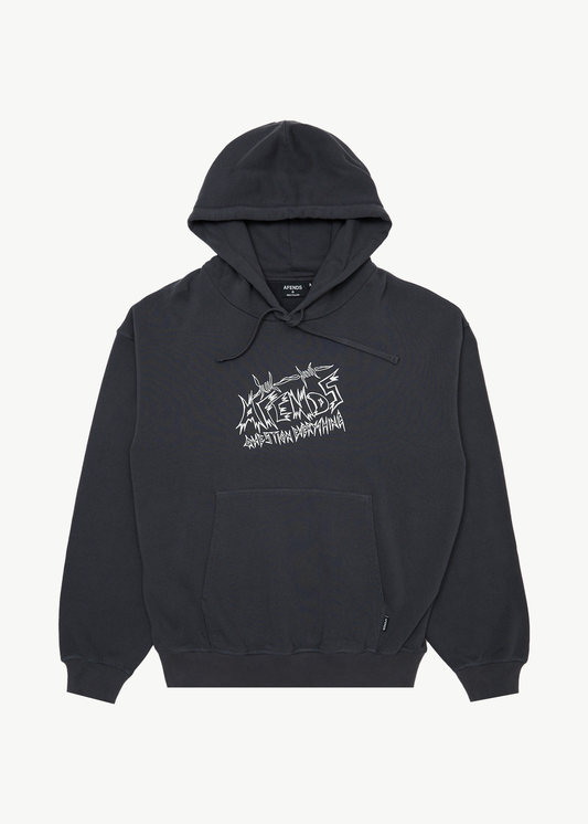 AFENDS Mens Moments - Boxy Hoodie - Charcoal