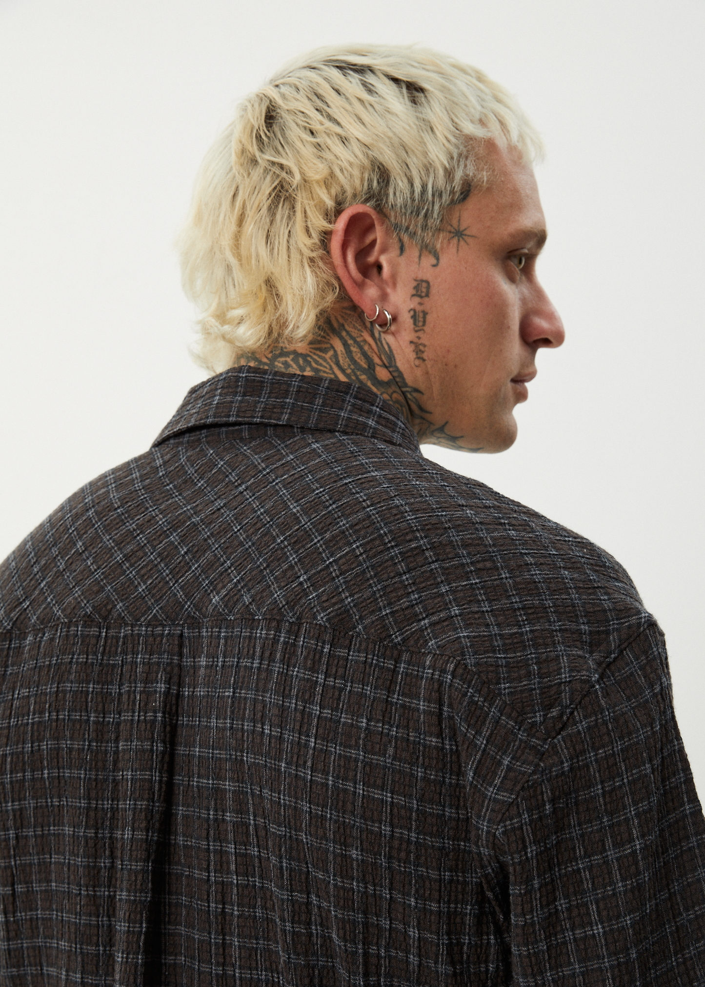 AFENDS Mens Dusk - Seersucker Check Shirt - Black Check