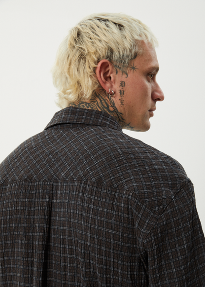 AFENDS Mens Dusk - Seersucker Check Shirt - Black Check