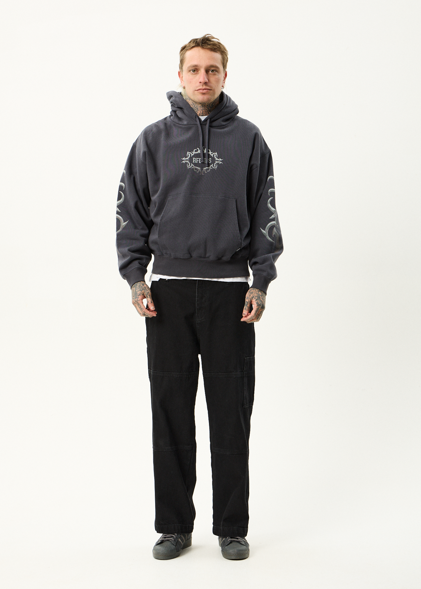 AFENDS Mens My Tribe - Boxy Hoodie - Charcoal
