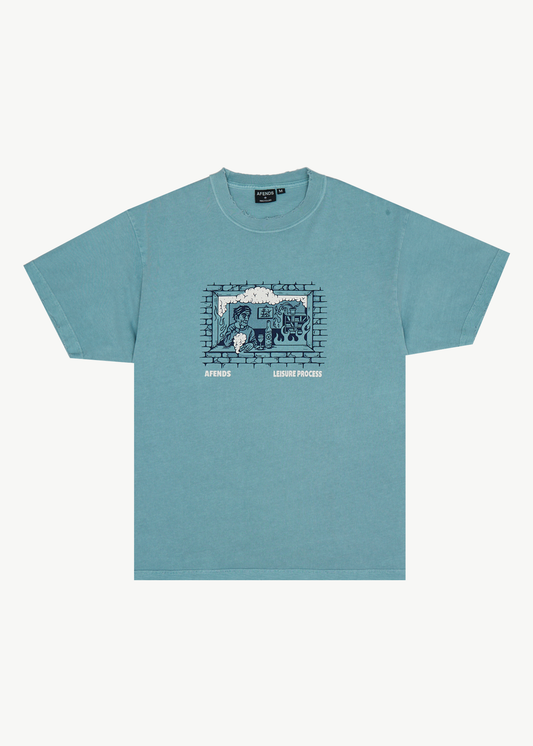 AFENDS Mens Leisure Process - Boxy Tee - Washed Overcast