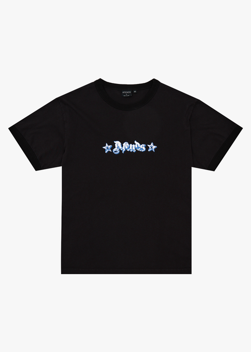 AFENDS Mens Created - Heavyweight Boxy Ringer Tee - Stone Black