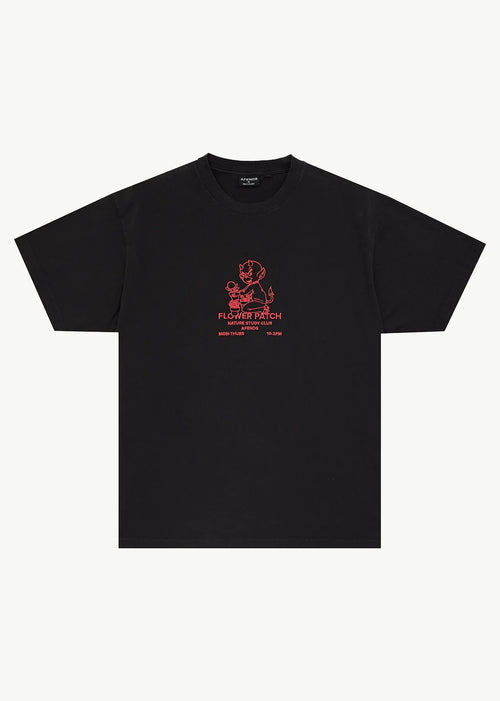 AFENDS Mens Flower Patch - Heavyweight Boxy Tee - Stone Black