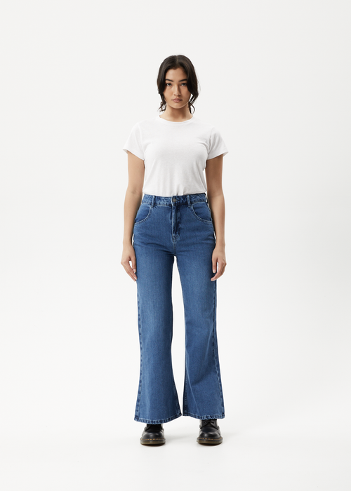 AFENDS Womens Marsha - Denim Slim Flared Jean - Authentic Blue