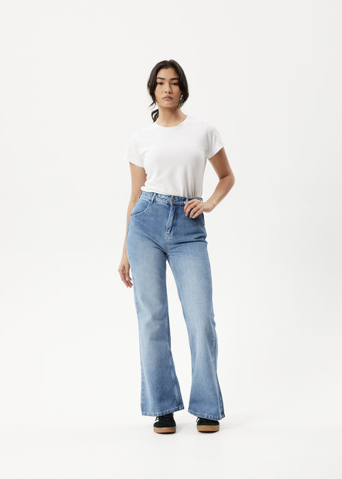 AFENDS Womens Marsha - Denim Slim Flared Jean - Worn Blue