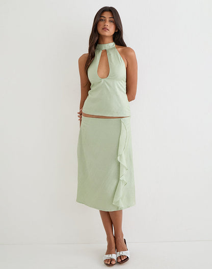 Aksaya Midi Skirt in Shimmer Chiffon Olive