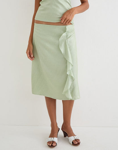 Aksaya Midi Skirt in Shimmer Chiffon Olive