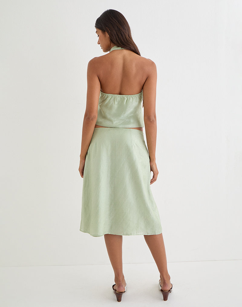 Aksaya Midi Skirt in Shimmer Chiffon Olive
