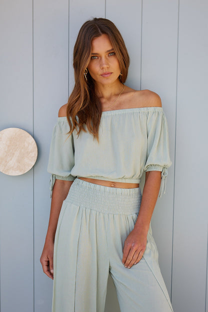 Marinda Sage Top | Women's Off Shoulder Crop Top