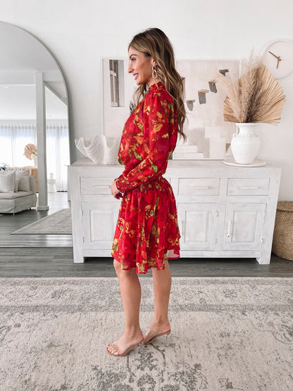 Neary Red Watercolour Dress | Women's Printed Mini Dress
