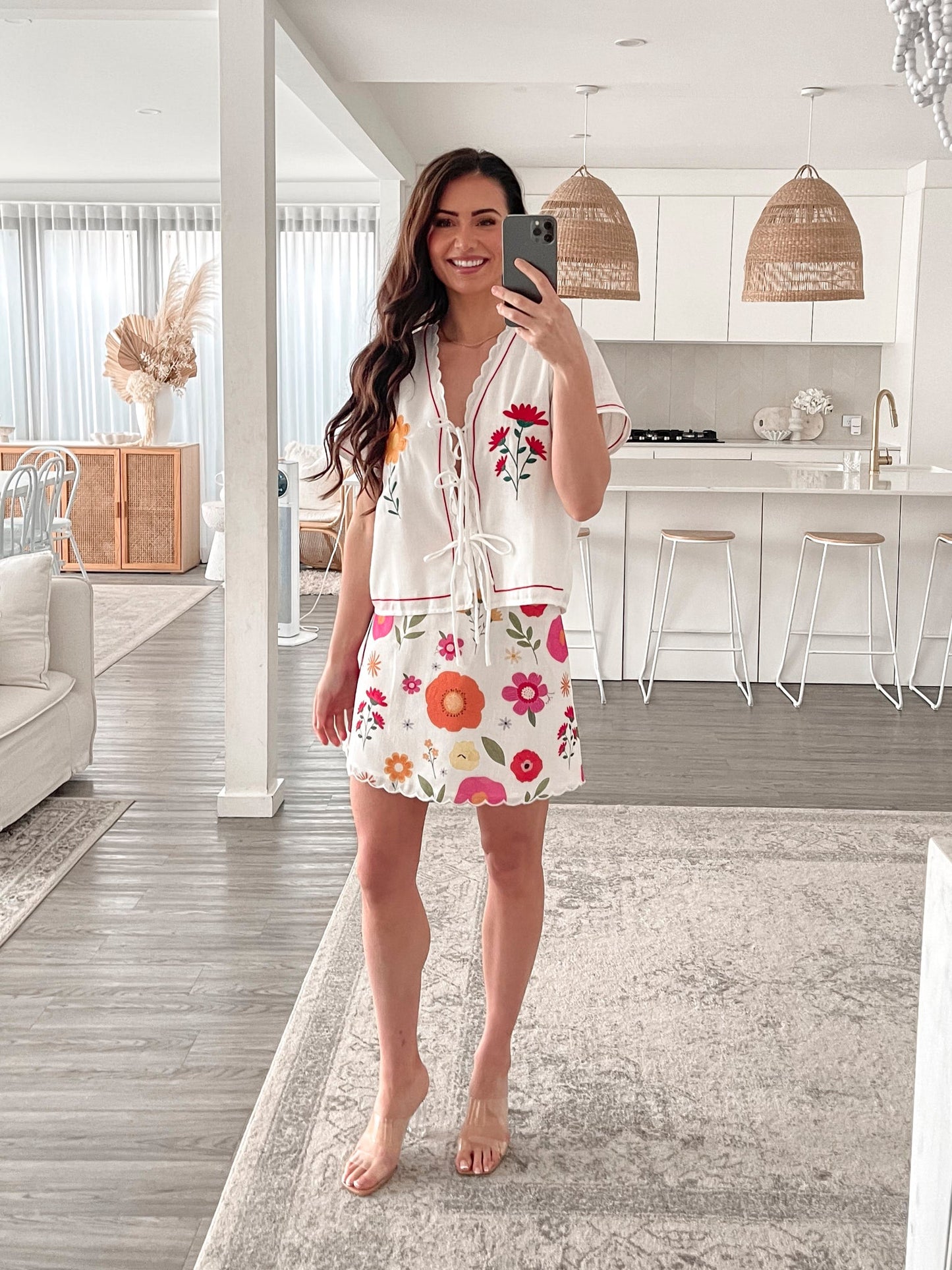 Paulette White Floral Skirt | Women's High Waisted A-Line Mini Skirt