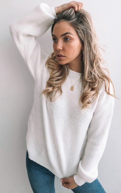 Harvie White Knit | Women's Boat Neck Jumper