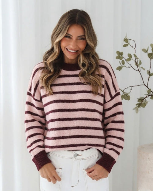Pollock Knit Wine Stripe | Women's Striped Knit Jumper