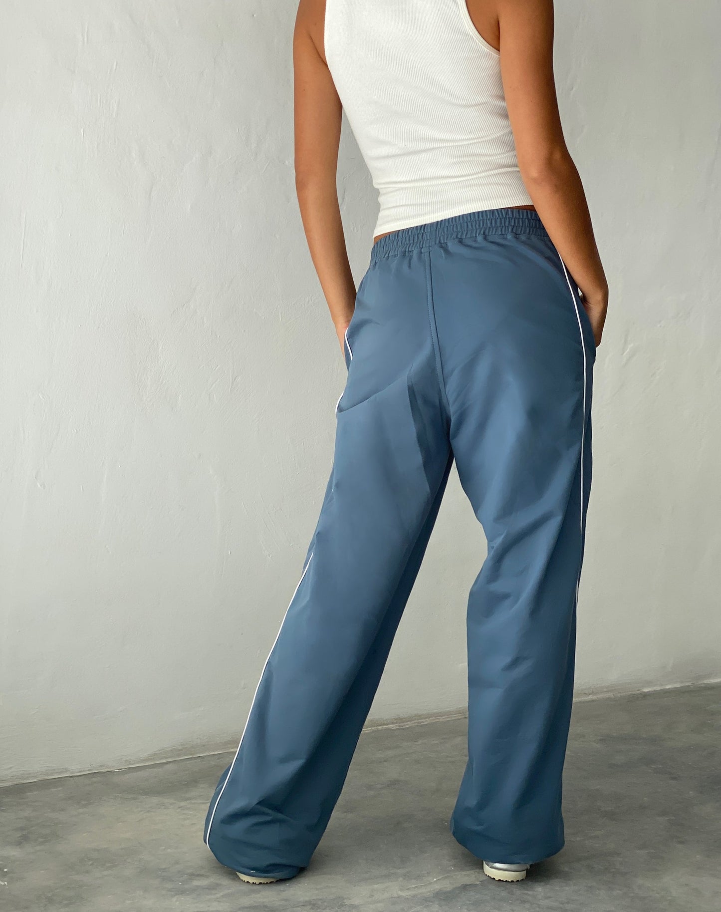 Benton Wide Leg Jogger in Blue with 'M' Embroidery