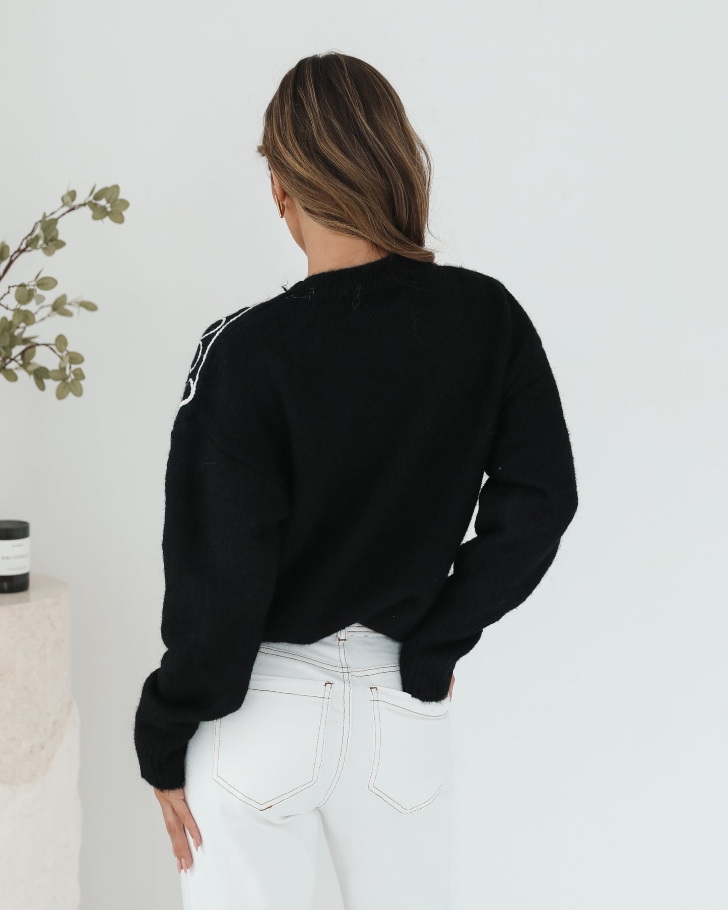 Roanne Black Print Knit | Women's Knit Jumper