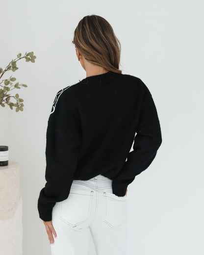 Roanne Black Print Knit | Women's Knit Jumper