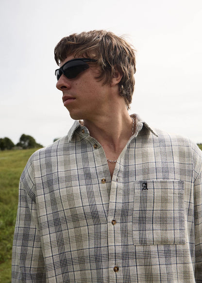 AFENDS Mens Shelter - Flannel Long Sleeve Shirt - White Check