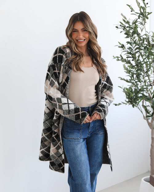 Sharyn Black Multi Coatigan | Women's Knit Coatigan