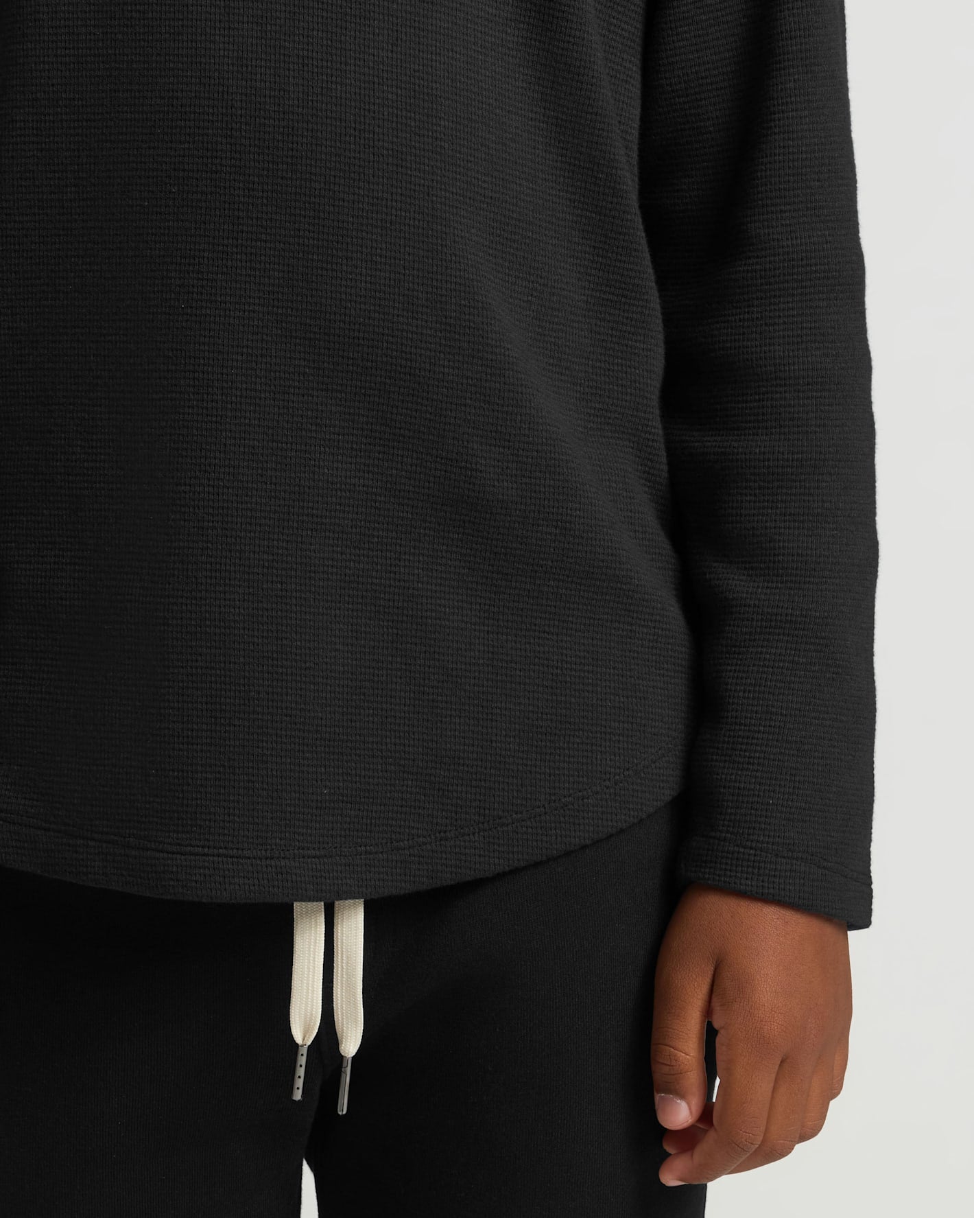 Boys' All Black Waffle Long Sleeve Curved Hem Henley 6-Pack