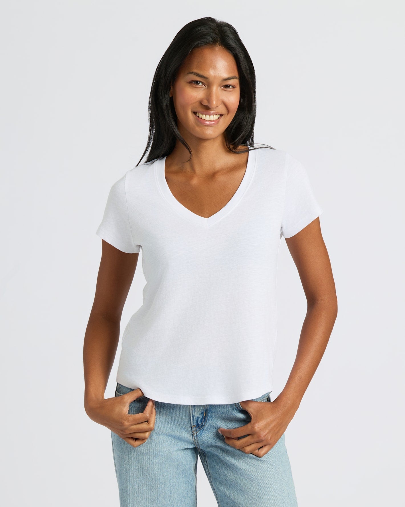 Womens Black & White Relaxed Slub V-Neck Tee 2-Pack