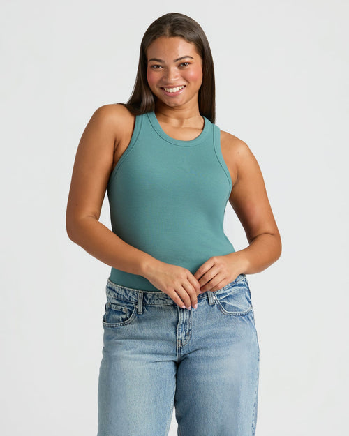 Womens Stormcloud Ribbed High Neck Tank