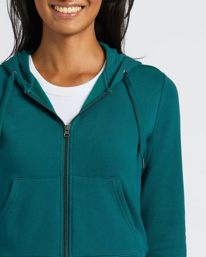 Womens Deep Emerald Crop Zip Hoodie & Relaxed Jogger 2-Pack