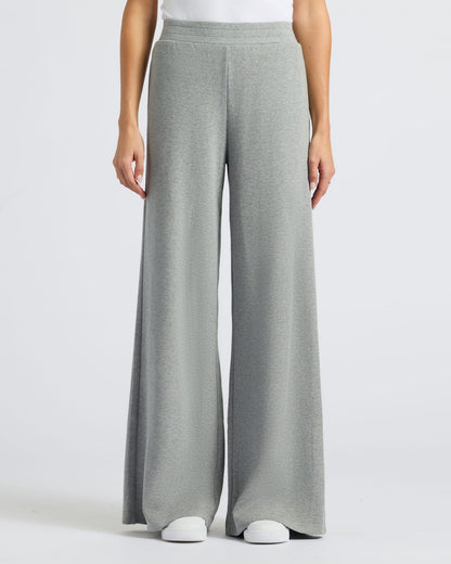 Womens Heather Gray Waffle Wide Leg Pants