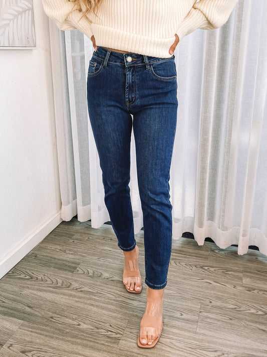 Thalira Dark Blue Jeans | Women's High Waisted Skinny Jeans