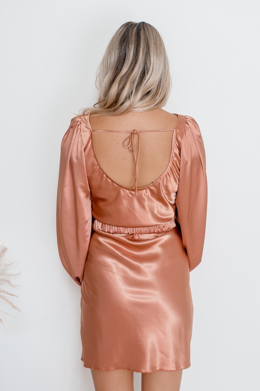 Tonneli Rust Dress | Women's Satin Mini Dress
