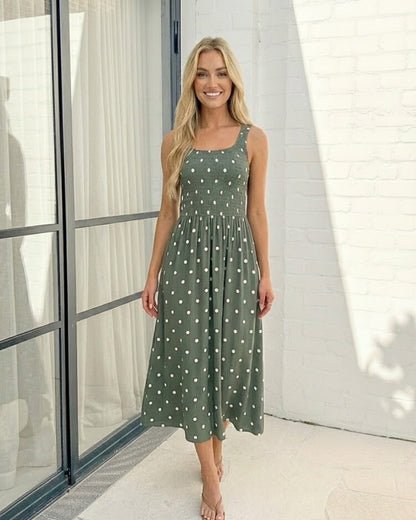Torrance Dress - Green Spot | Women's Polka Dot Midi Dress