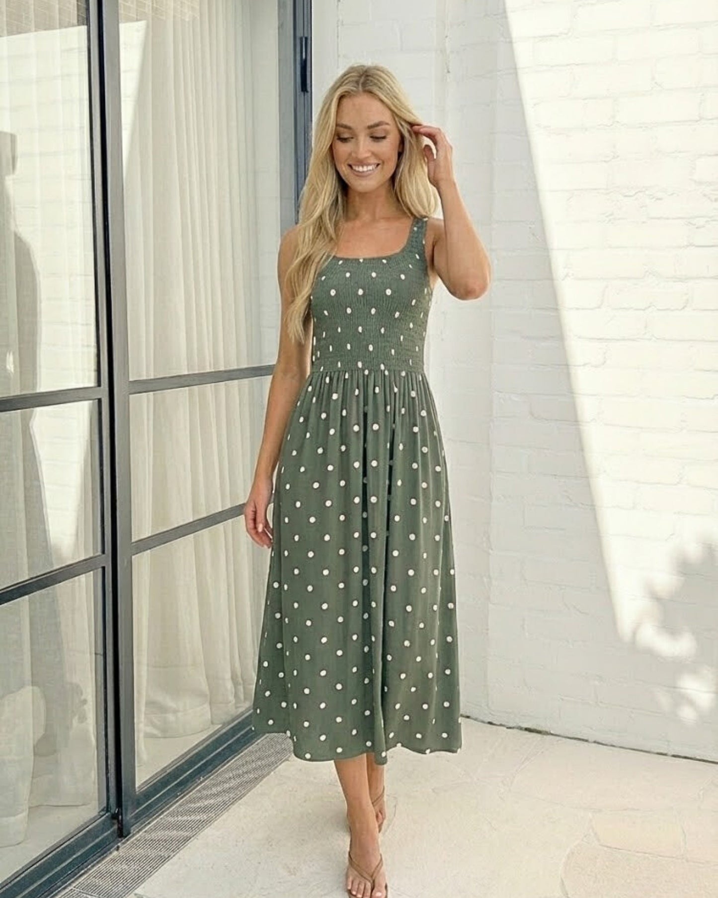 Torrance Dress - Green Spot | Women's Polka Dot Midi Dress