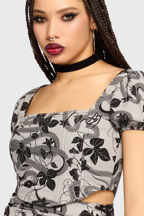 Venomous Rose Puffed Sleeve Corset Top