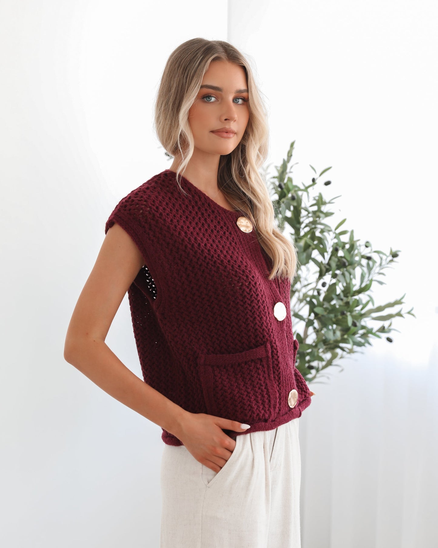 Vasha Knit Top - Wine | Women's Sleeveless Knit Top
