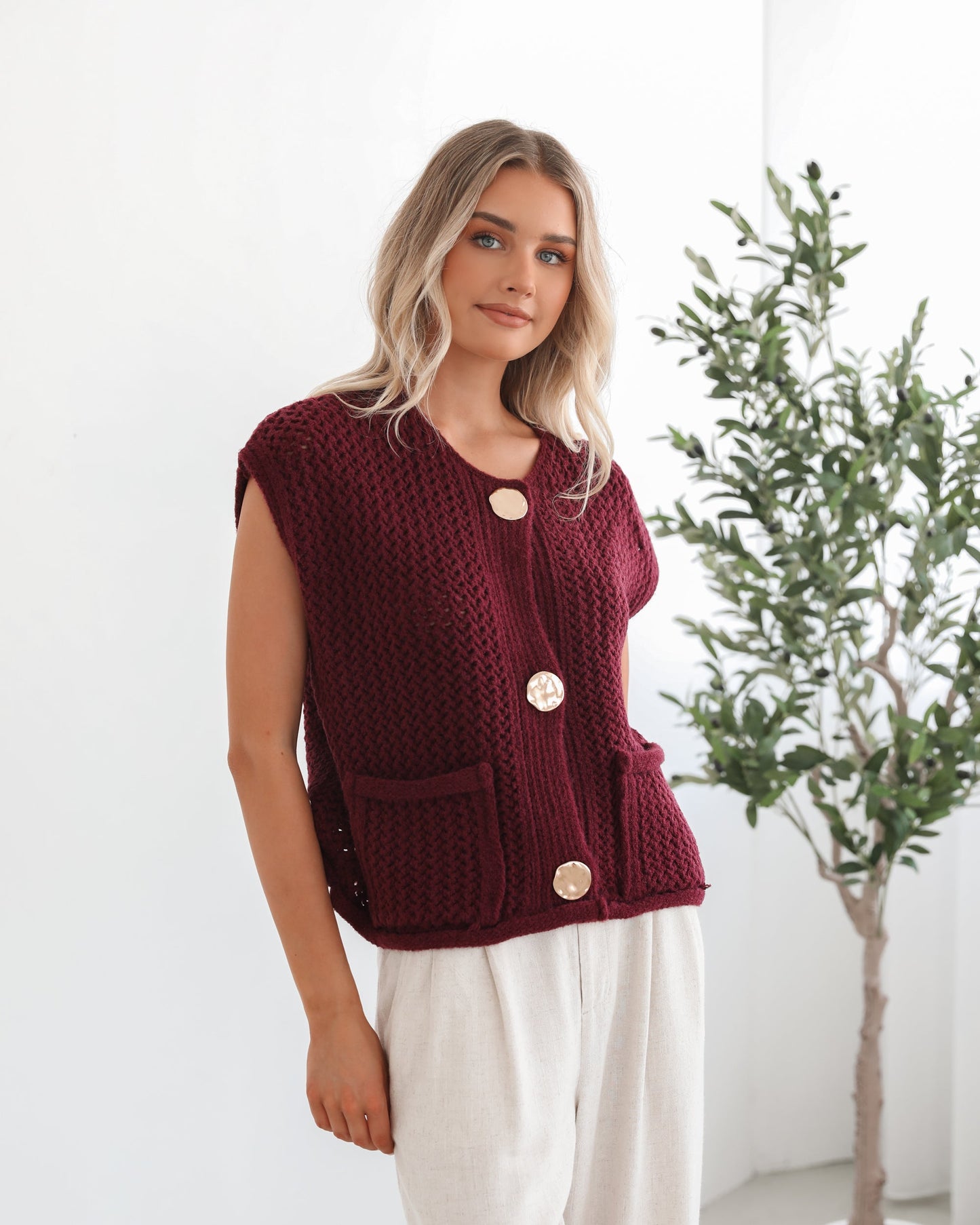 Vasha Knit Top - Wine | Women's Sleeveless Knit Top