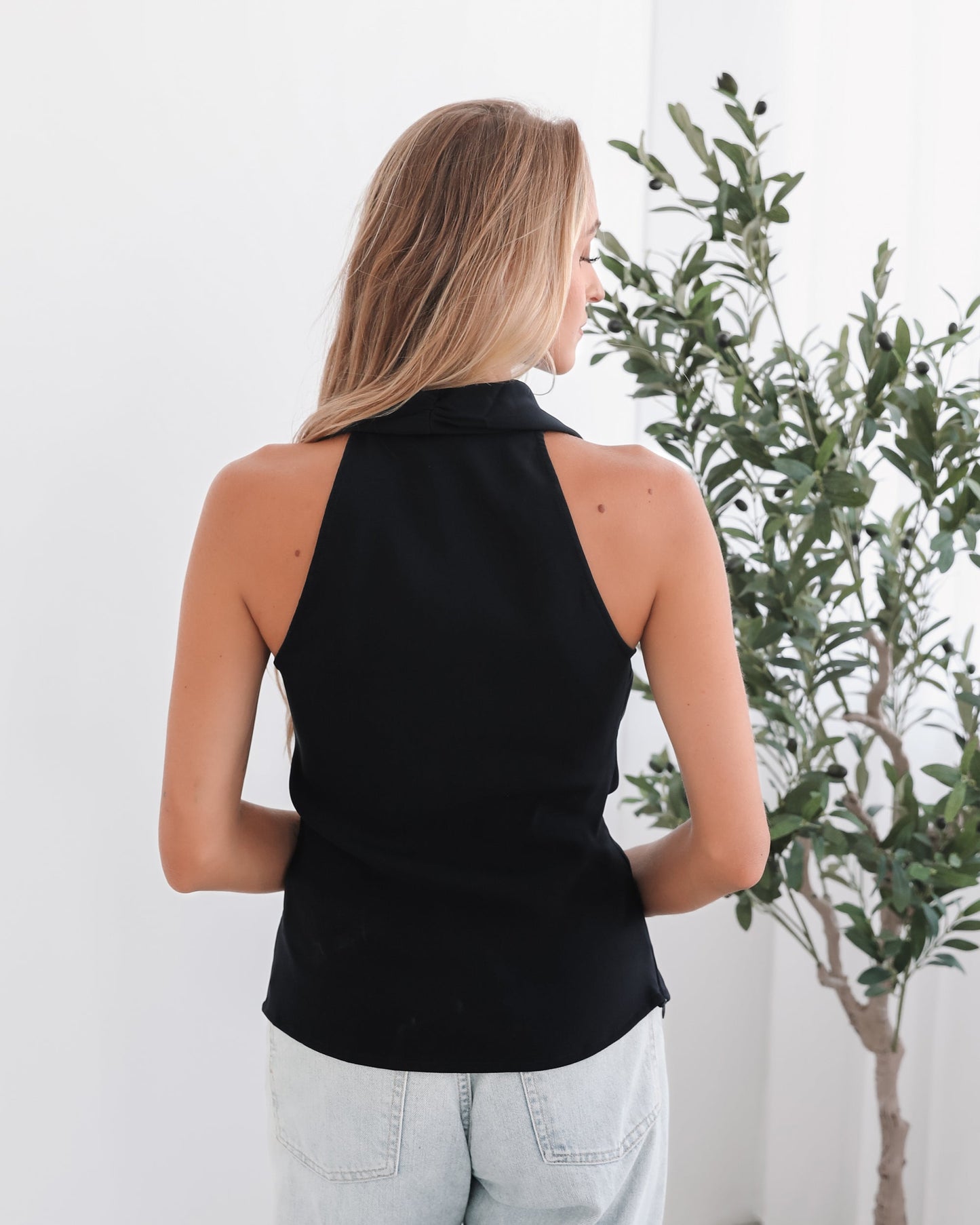 Vittoria Navy Top | Women's Plunge Neck Top