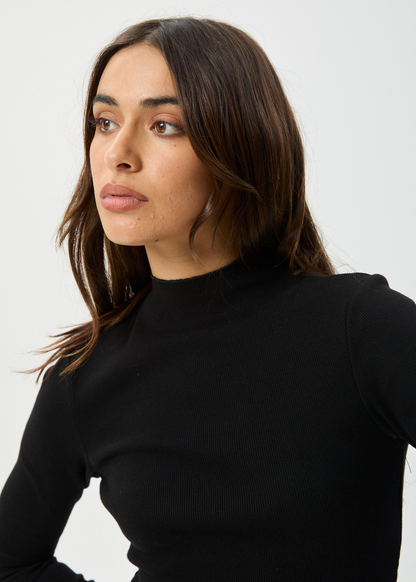AFENDS Womens Iconic - Long Sleeve Rib Top - Black