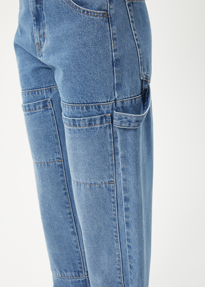 AFENDS Womens Moss - Denim Workwear Jean - Worn Blue