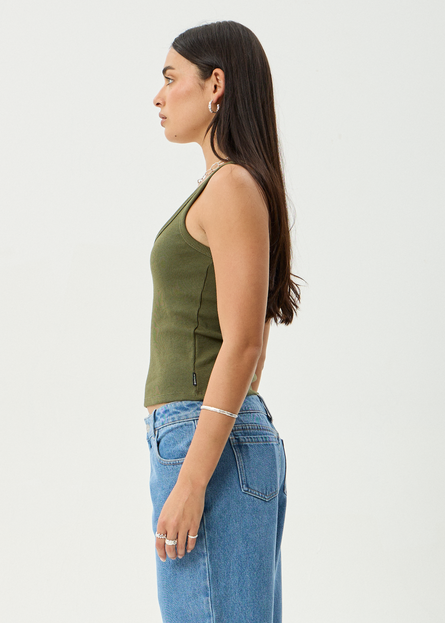 AFENDS Womens Layden - Rib Singlet - Deep Olive