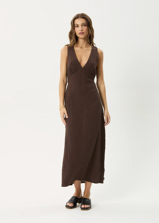 AFENDS Womens Tully - Seersucker Maxi Dress - Coffee
