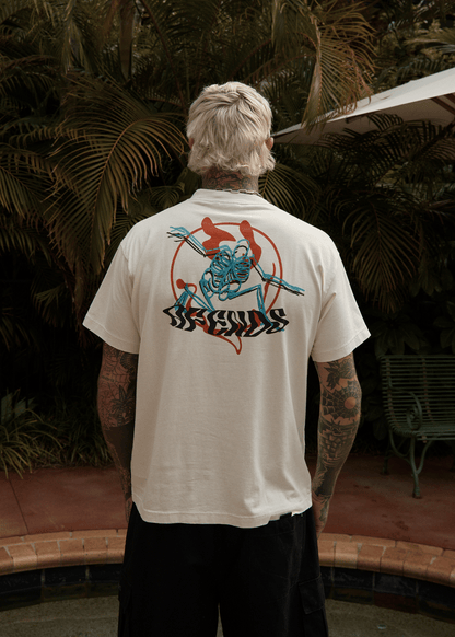 AFENDS Mens Smiling Assassin - Boxy Tee - Limestone