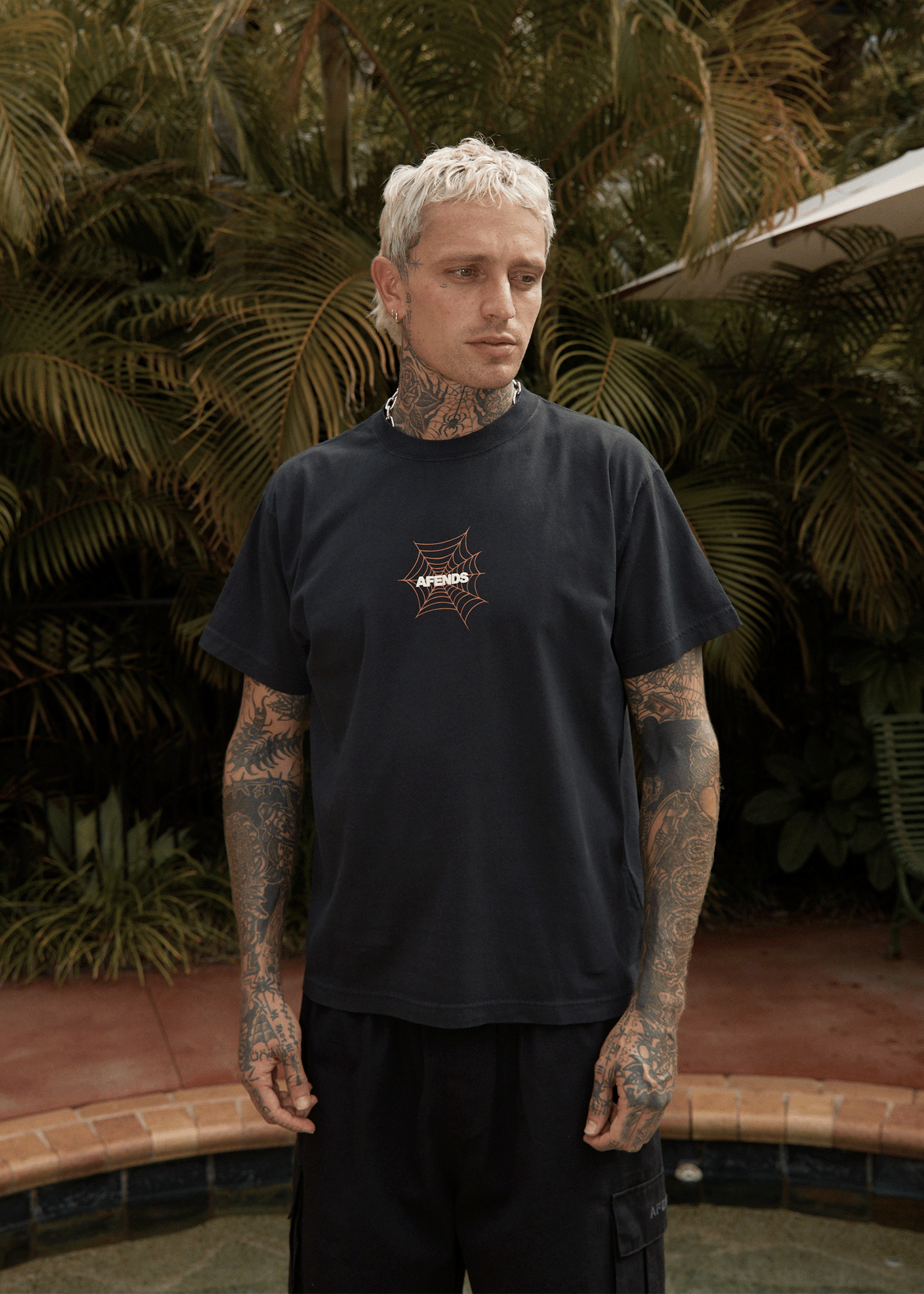 AFENDS Mens Webhead - Boxy Tee - Stone Black