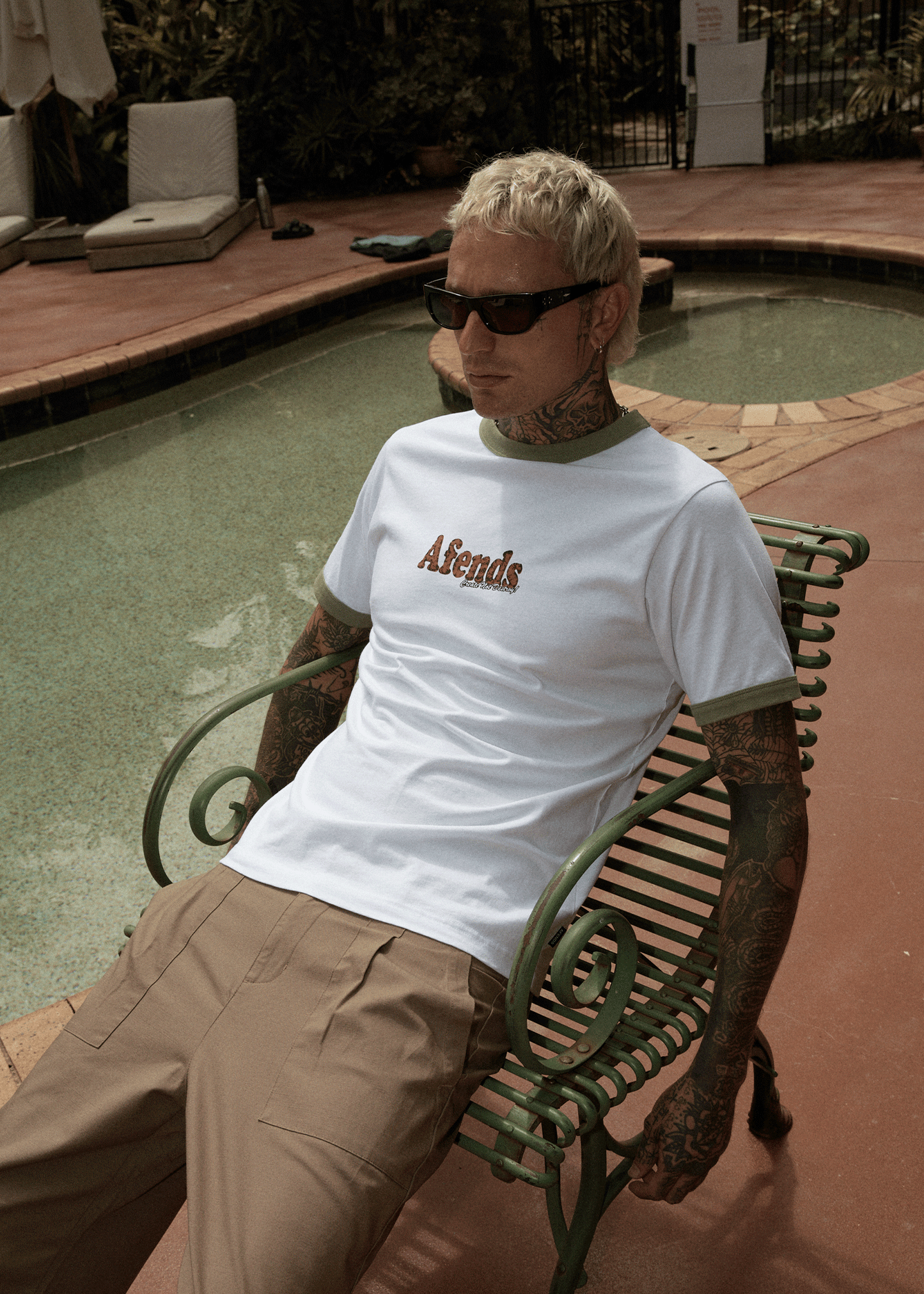 AFENDS Mens Classico - Heavyweight Ringer Tee - White