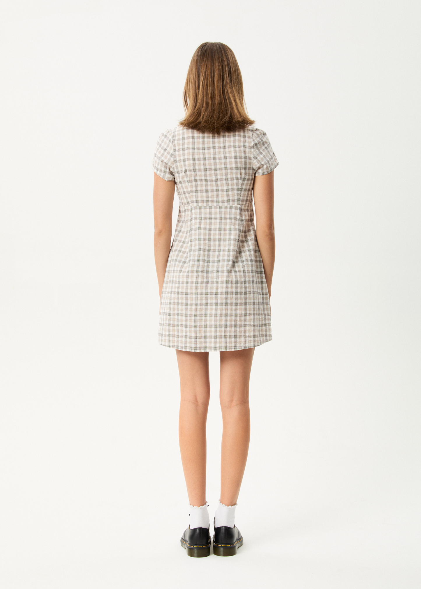 AFENDS Womens Leo - Seersucker Mini Dress - Coffee / White