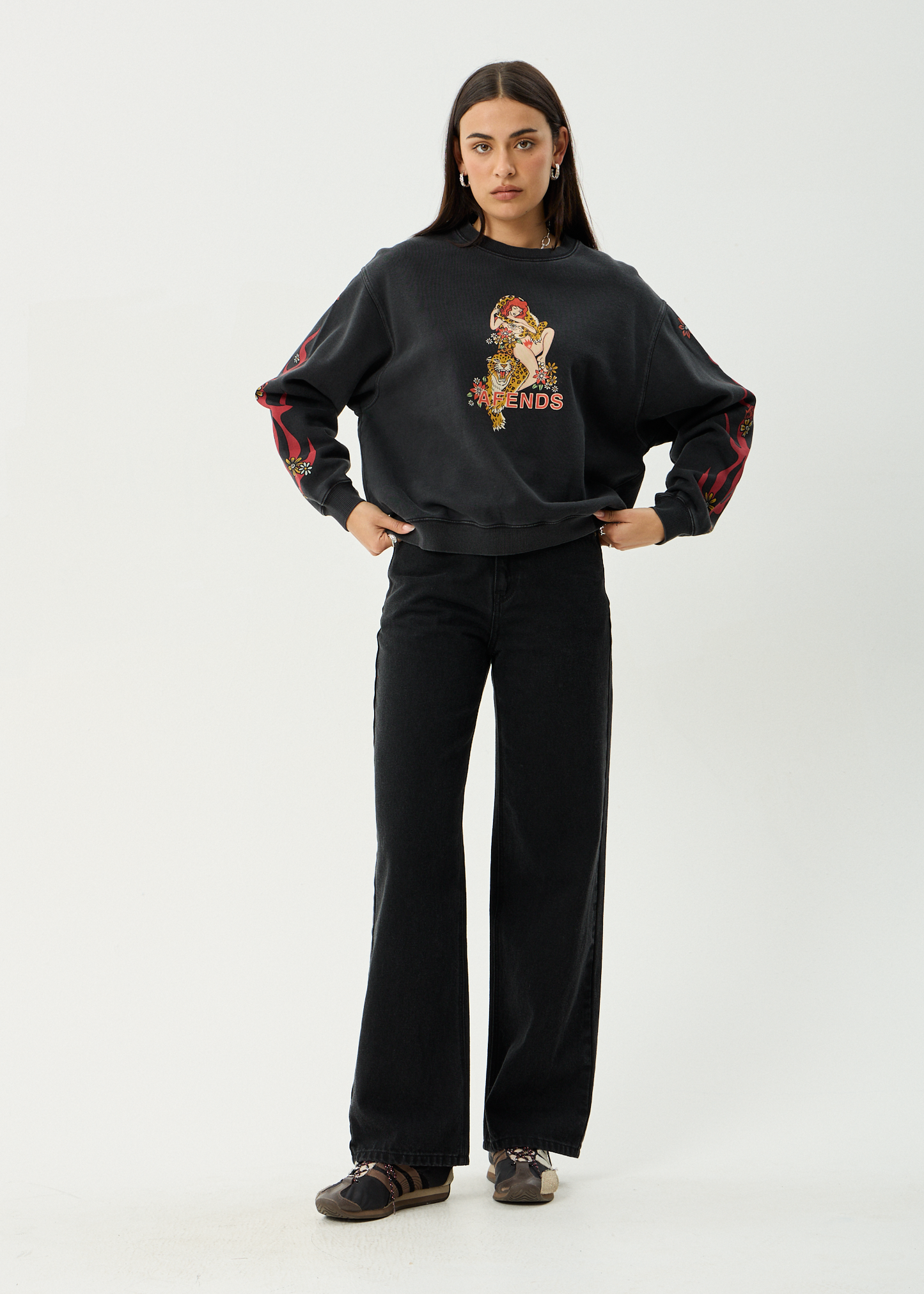 AFENDS Womens Hellcat - Crew Neck - Stone Black