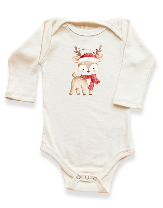 Christmas Reindeer Organic Baby Bodysuit Long Sleeve